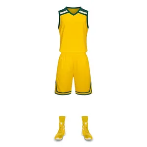 Breathable yellow basketball training set including jersey, shorts, and matching shoes
