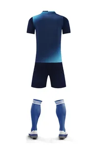 Back view of professional breathable soccer training uniform with blue gradient jersey