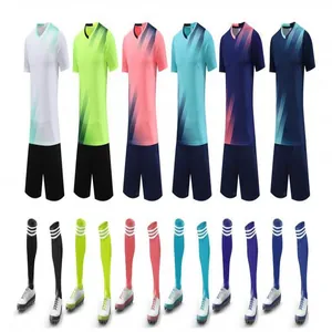Detailed multi-color view of breathable quick-dry football training kits for matches