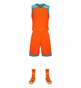 Detailed view of breathable orange basketball training uniform set with matching shoes