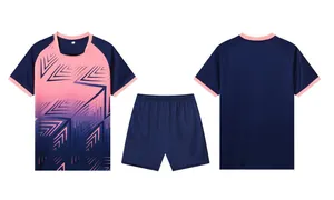 Ademende sneldrogende voetbalset in marineblauw en roze, voor- en achterkant