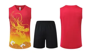 Men's dragon boat jersey set featuring dragon print and breathable sports shorts