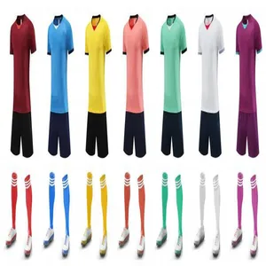 Detailed display of seven color variants for the short-sleeve soccer uniform training sets