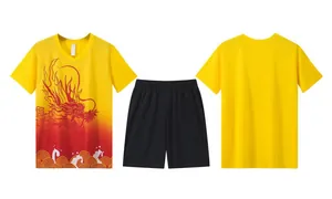 Men's dragon boat racing sports uniform set featuring vibrant red dragon prints