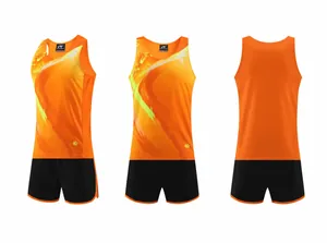 Orange athletic track and field set with running tank top and black shorts for training