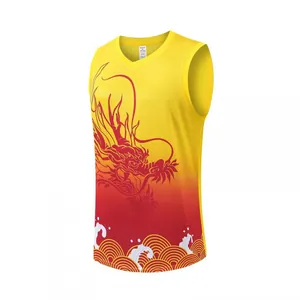 Men's basketball jersey featuring yellow and red gradient with dragon boat racing pattern