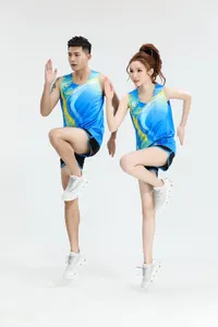 Conjunto azul de atletismo para maratón, con tejido transpirable para entrenamiento