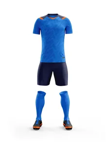 Complete professional soccer kit set featuring blue jersey, navy shorts, matching socks and cleats