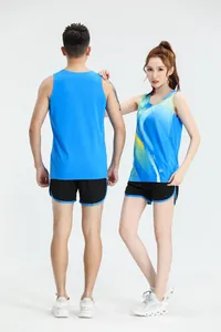 Conjunto de atletismo profesional para hombre y mujer con camiseta azul y pantalones