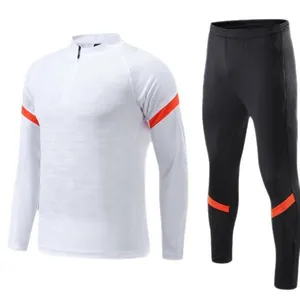 Survêtement de football pour hommes avec haut blanc à glissière et pantalon noir