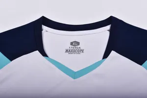 Close-up of the breathable soccer jersey neckline showing size XL and brand label