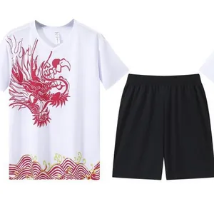 Conjunto deportivo unisex de secado rápido con camiseta con estampado de dragón y pantalón