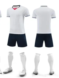 White soccer uniform set with navy blue shorts and matching socks for team matches