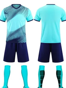 Light blue and navy soccer jersey set with wavy patterns for sport team training