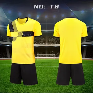 Front and back view of yellow and black short-sleeved soccer training jersey set