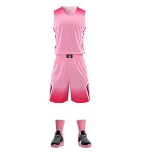 Professionelles Herren-Basketball-Set in Rosa mit Farbverlauf, Shorts, Socken und Schuhen