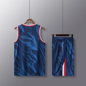 Quick-dry basketball jersey set for men featuring a unique blue tiger stripe pattern