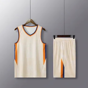 Cream quick-dry men's basketball jersey and shorts set with tiger graphic and orange accents