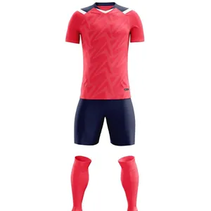 Red and navy quick-dry soccer kit including jersey, shorts and socks for training use