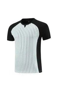 Close-up detail of professional striped basketball referee shirt with raglan sleeves