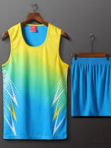 Conjunto de atletismo para hombre degradado amarillo y azul para correr y entrenamiento