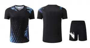Professional quick-dry black table tennis competition uniform set with dragon print pattern