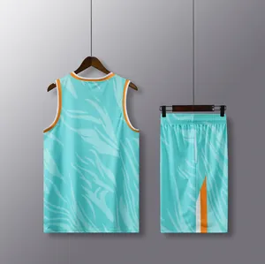 Detailed back view of the cyan quick-dry basketball jersey and shorts set for men