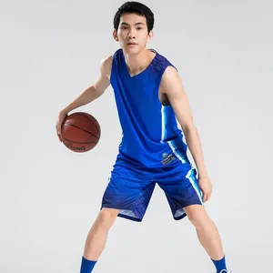 Professionelles blaues Basketball-Uniform-Set für Herren mit Farbverlauf und Seitenstreifen