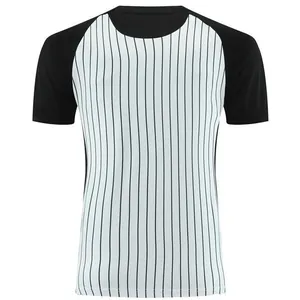 Professional basketball referee shirt with black and white pinstripes and raglan sleeves