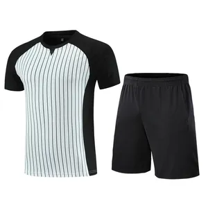 Professional basketball referee uniform set featuring a striped short-sleeved jersey and shorts.
