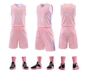 Detailed view of pink quick-dry basketball jersey set with tiger pattern and sneakers