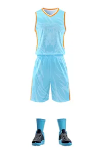 Detail of light blue quick-dry basketball uniform set for men with lion print.