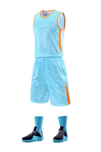 Light blue men's basketball jersey set featuring tiger print and orange accents