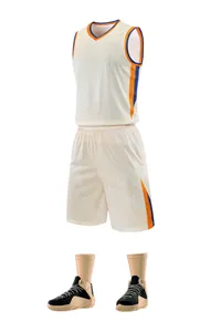 Detailed view of cream quick-dry basketball jersey set with shorts and matching gear