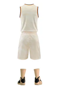 Back view of quick-dry beige basketball jersey set with athletic socks and shoes