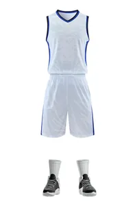 Full set of white and blue men's quick-dry basketball uniforms with tiger head graphic