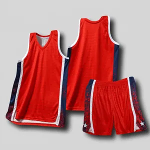 Ensemble maillot et short de basket de style américain rouge avec motifs d'étoiles