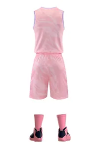 Back view of pink quick-dry basketball jersey set with tiger stripe pattern and shoes