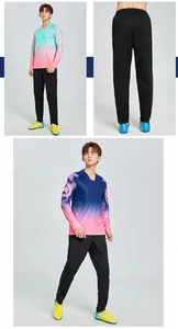 Men's long-sleeve soccer goalkeeper jersey and padded pants set in pink gradient