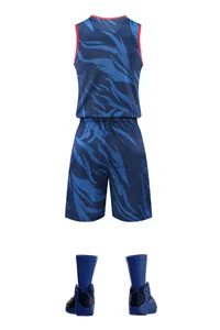Professional quick-dry blue basketball jersey set with wavy pattern for men training sessions.