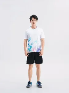 Professional quick-dry badminton jersey with vibrant blue geometric patterns for men