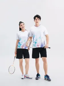 Professional quick-dry breathable badminton sports uniform set for men and women in white