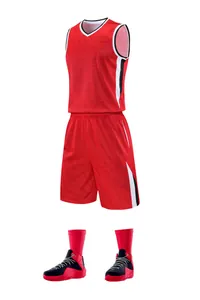 Red quick-dry basketball uniform set for men including jersey, shorts, and matching socks.