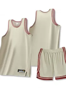 Ensemble de maillot de basket-ball pour homme crème avec rayures bordeaux de sport