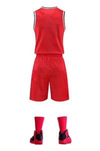 Detailed back view of red quick-dry basketball jersey set with subtle tiger pattern texture
