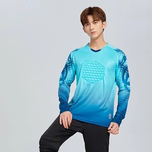 Professional men's soccer goalkeeper jersey with chest padding in stylish gradient blue