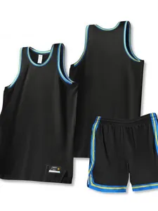 Ensemble maillot de basket noir pour homme avec rayures bleues et jaunes élégantes