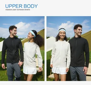 Breathable outdoor sports jackets for men and women in a sunny outdoor park context