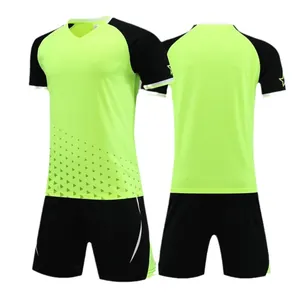 Equipación de fútbol transpirable verde neón y negro, secado rápido, frente y espalda