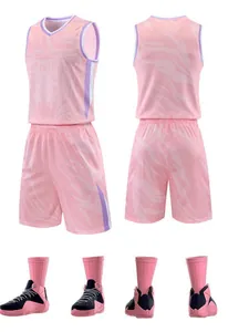 Pink tiger print quick-dry basketball jersey set with matching sport shoes for men